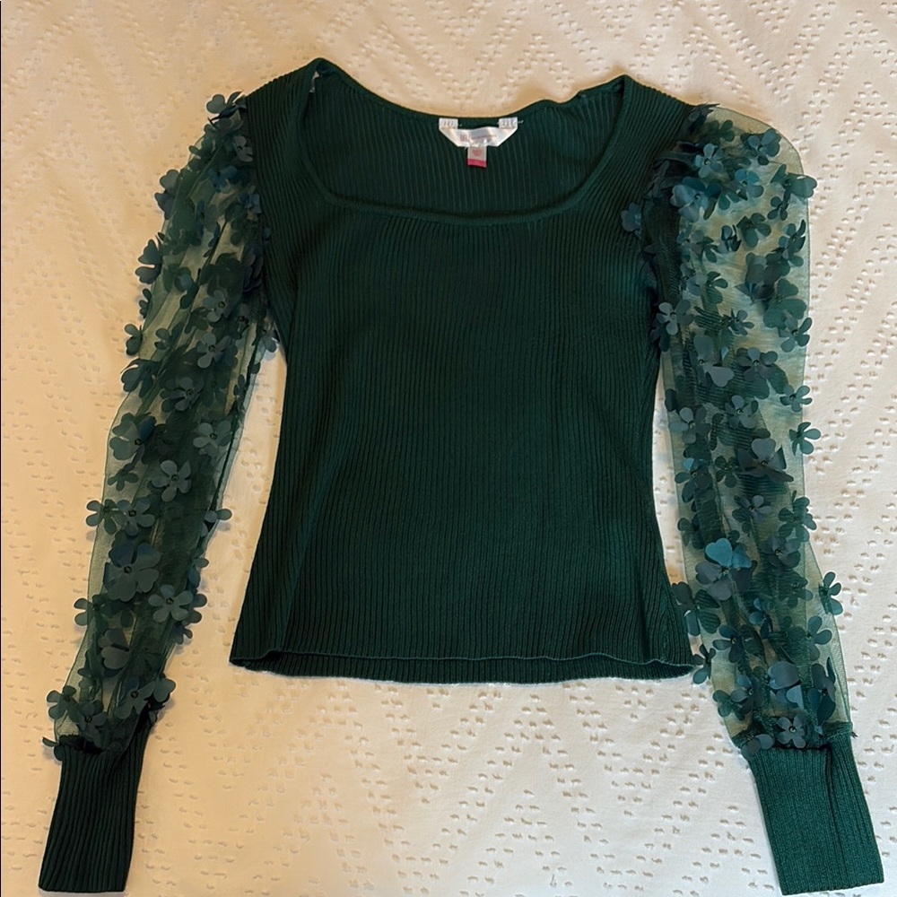 Floral Sleeve Green Top